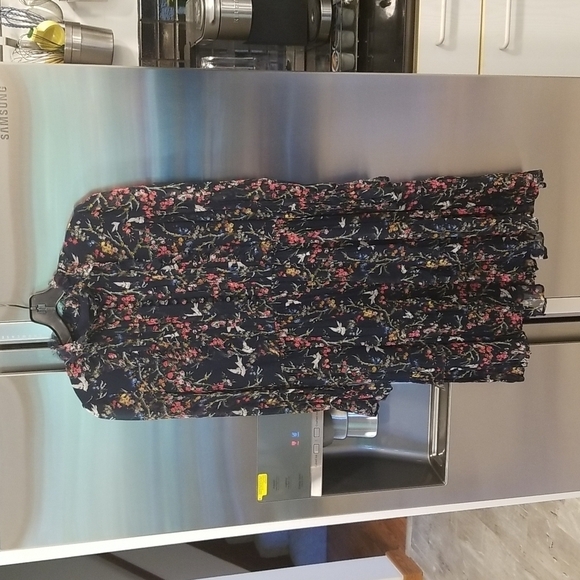 💕THE KOOPLES💕 Blue Bird Print Dress ~ Floral Long Sleeve 100% Silk Crepe Small - Picture 10 of 16